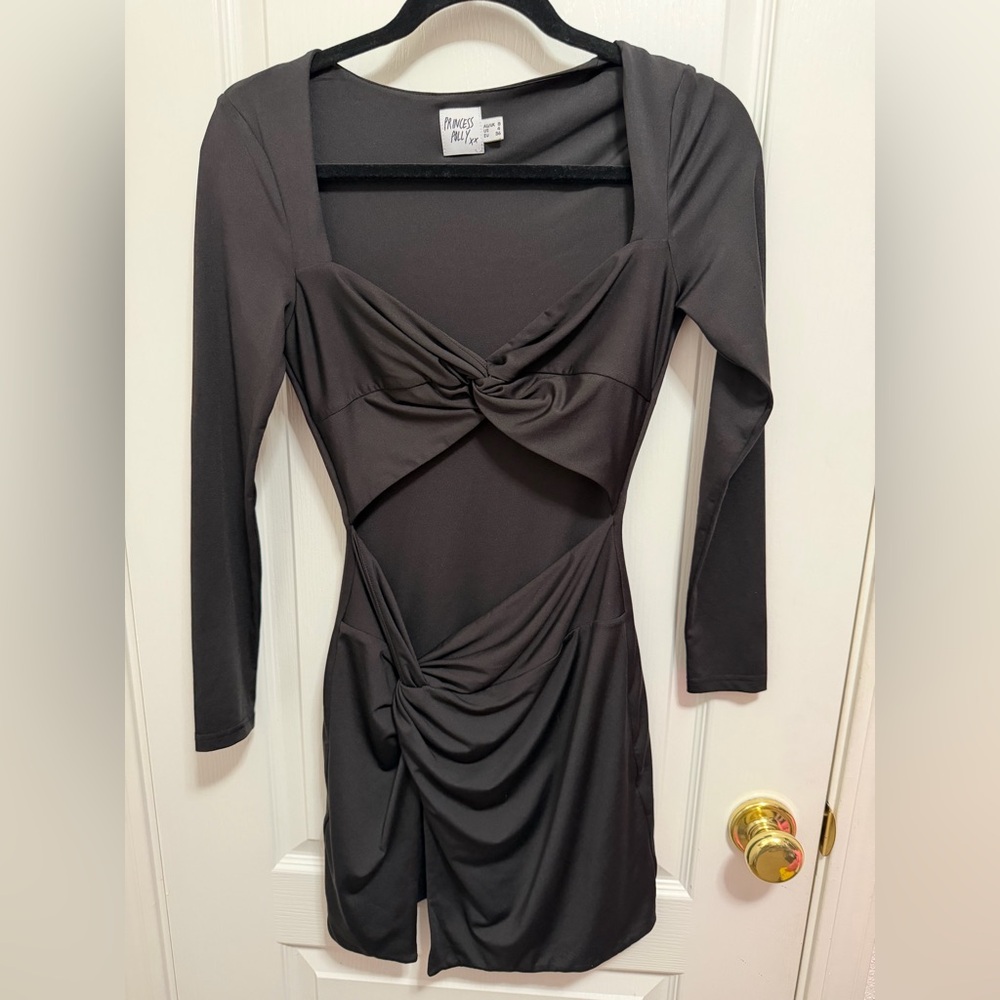 Princess Polly Black Long Sleeve Twist Cutout Mini Dress